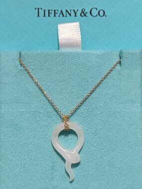 X-Rare TIFFANY & CO. x Elsa Peretti Nephrite Jade Snake Pendant 18k Necklace